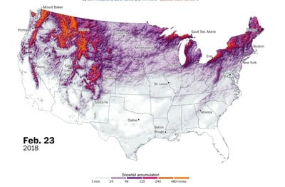 This map shows every inch of snow that fell on the lower 48 this year